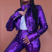 Load image into Gallery viewer, Newly Added: Branded Paco Rabanne x H&M Sequinned Women Purple Cropped Set