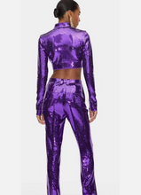 Load image into Gallery viewer, Newly Added: Branded Paco Rabanne x H&M Sequinned Women Purple Cropped Set
