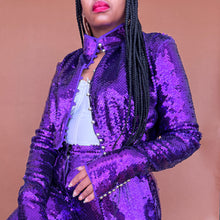 Load image into Gallery viewer, Newly Added: Branded Paco Rabanne x H&M Sequinned Women Purple Cropped Set