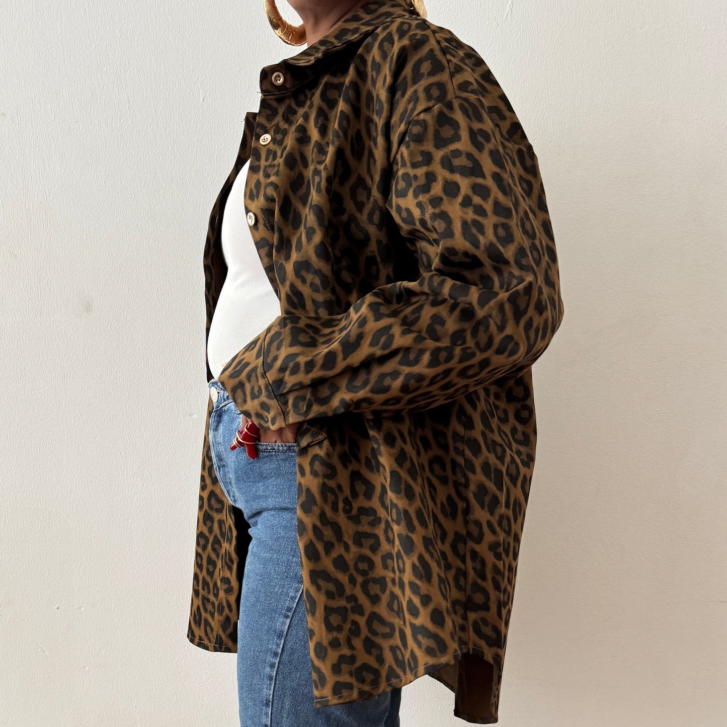 Newly Added: Denim Leopard Print Oversized Shirt