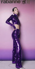 Load image into Gallery viewer, Newly Added: Branded Paco Rabanne x H&M Sequinned Women Purple Cropped Set