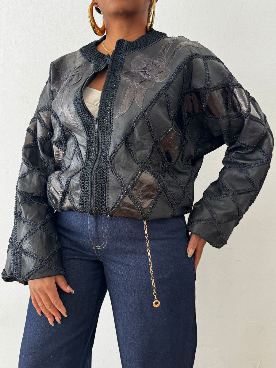 Genuine Leather Patched and Outstitched Jacket – Thrift Happens