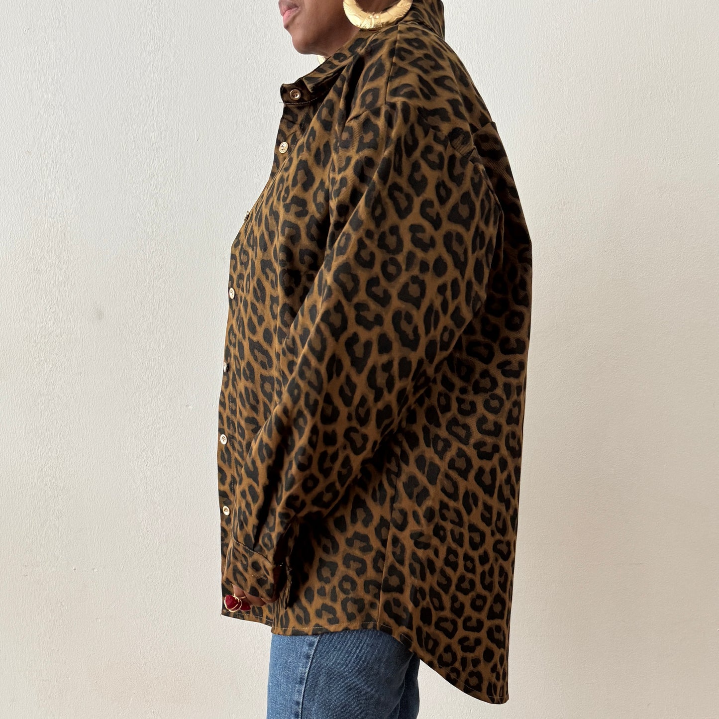 Newly Added: Denim Leopard Print Oversized Shirt