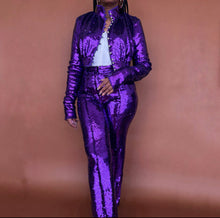 Load image into Gallery viewer, Newly Added: Branded Paco Rabanne x H&M Sequinned Women Purple Cropped Set