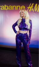 Load image into Gallery viewer, Newly Added: Branded Paco Rabanne x H&M Sequinned Women Purple Cropped Set