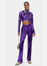 Load image into Gallery viewer, Newly Added: Branded Paco Rabanne x H&M Sequinned Women Purple Cropped Set