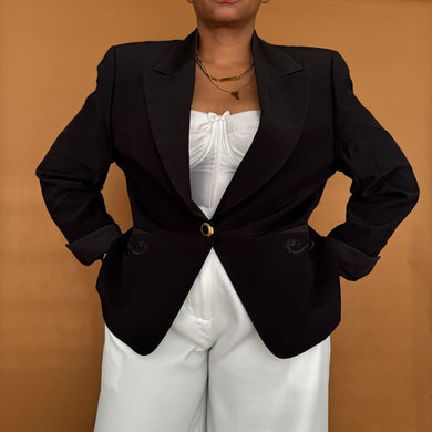 Newly Added: Vintage Elegant Blazer with Silk Collar & Sleeves
