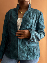 Load image into Gallery viewer, Crinkled Teal Zip Light Jacket - Thrift Happens 2