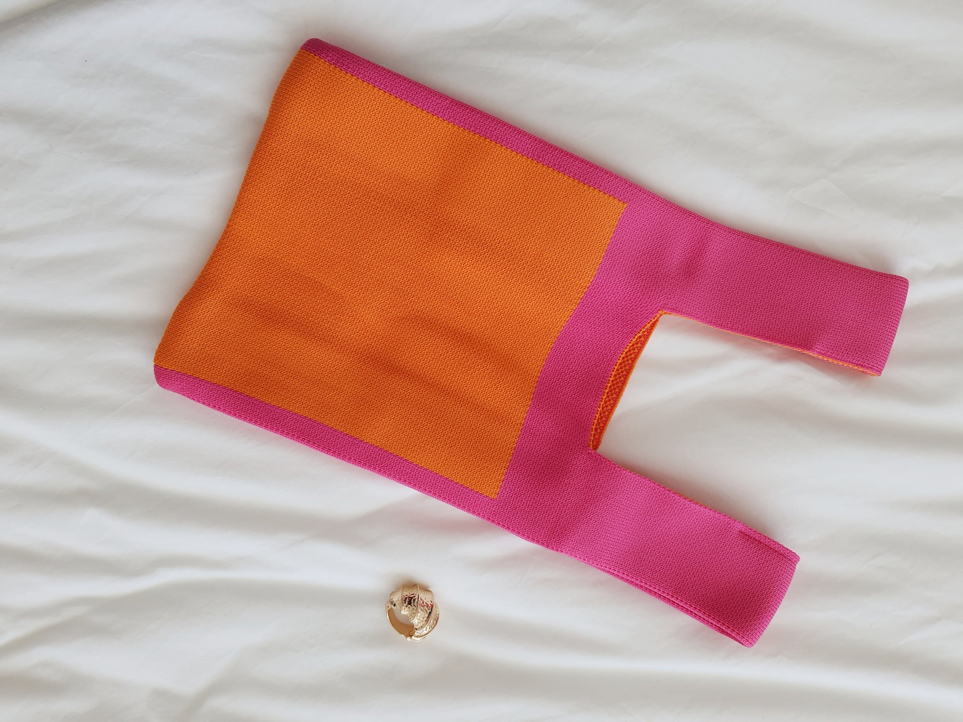Accessories: Neon Pink & Orange Woven Bag - Thrift Happens 2