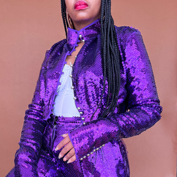 Newly Added: Branded Paco Rabanne x H&M Sequinned Women Purple Cropped Set