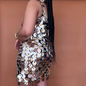 Newly Added: Branded Paco Rabanne H&M Sequin Disc Dress Silver Gold Rare Collab Limited Luxury