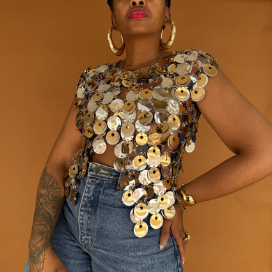 Newly Added: Rabanne x H&M Collab Gold and Silver Disc-Embellished Top