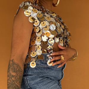 Newly Added: Rabanne x H&M Collab Gold and Silver Disc-Embellished Top