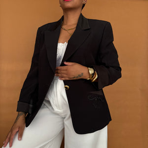 Newly Added: Vintage Elegant Blazer with Silk Collar & Sleeves