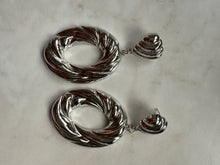 Load image into Gallery viewer, Accessories: Silver-Plated Sculptural Drop Hoop Earrings - Thrift Happens 2