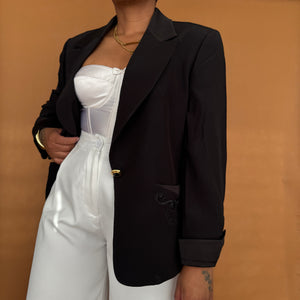 Newly Added: Vintage Elegant Blazer with Silk Collar & Sleeves