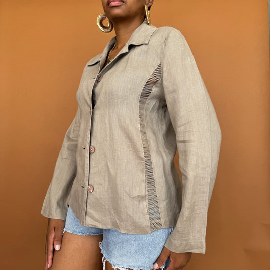 Linen Basic Shirt with Mesh Detail