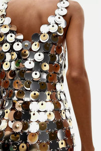 Newly Added: Branded Paco Rabanne H&M Sequin Disc Dress Silver Gold Rare Collab Limited Luxury