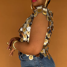 Load image into Gallery viewer, Newly Added: Rabanne x H&amp;M Collab Gold and Silver Disc-Embellished Top