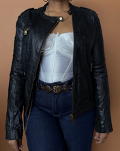 Load image into Gallery viewer, Newly Added: Genuine Leather &amp; Cotton Collarless Jacket - Thrift Happens 2