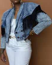 Load image into Gallery viewer, Newly Added: Fringe Vintage Denim Cropped Jacket