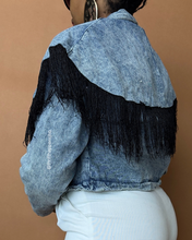Load image into Gallery viewer, Newly Added: Fringe Vintage Denim Cropped Jacket