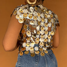 Load image into Gallery viewer, Newly Added: Rabanne x H&amp;M Collab Gold and Silver Disc-Embellished Top