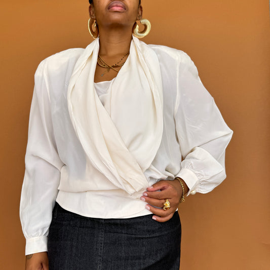 Matte Silk Vintage Wrap Blouse