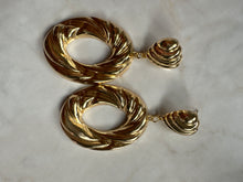 Load image into Gallery viewer, Accessories: Gold-Plated Sculptural Drop Hoop Earrings - Thrift Happens 2