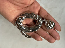 Load image into Gallery viewer, Accessories: Silver-Plated Sculptural Drop Hoop Earrings - Thrift Happens 2