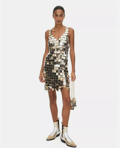 Newly Added: Branded Paco Rabanne H&M Sequin Disc Dress Silver Gold Rare Collab Limited Luxury