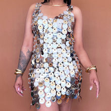 Load image into Gallery viewer, Newly Added: Branded Paco Rabanne H&amp;M Sequin Disc Dress Silver Gold Rare Collab Limited Luxury